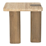 Ravenna Genuine Travertine and Oak Wood End / Side Table in Natural