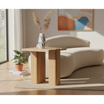 Ravenna Genuine Travertine and Oak Wood End / Side Table in Natural