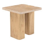 Ravenna Genuine Travertine and Oak Wood End / Side Table in Natural
