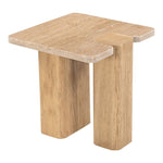 Ravenna Genuine Travertine and Oak Wood End / Side Table in Natural