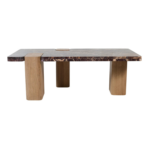 Ravenna Genuine Marble Top And Oak Wood Base Coffee Table in Burgundy