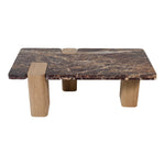 Ravenna Genuine Marble Top And Oak Wood Base Coffee Table in Burgundy