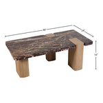 Ravenna Genuine Marble Top And Oak Wood Base Coffee Table in Burgundy