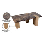 Ravenna Genuine Marble Top And Oak Wood Base Coffee Table in Burgundy