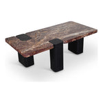 Ravenna Genuine Marble Top And Oak Wood Base Coffee Table in Burgundy