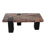 Ravenna Genuine Marble Top And Oak Wood Base Coffee Table in Burgundy