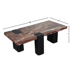 Ravenna Genuine Marble Top And Oak Wood Base Coffee Table in Burgundy