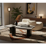 Ravenna Genuine Marble Top And Oak Wood Base Coffee Table in Panda