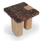 Ravenna Genuine Marble Top And Oak Wood Base End / Side Table in Burgundy