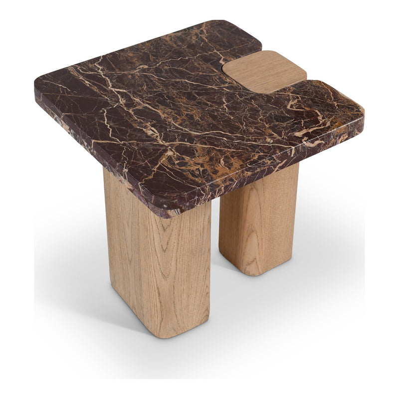 Ravenna Genuine Marble Top And Oak Wood Base End / Side Table in Burgundy