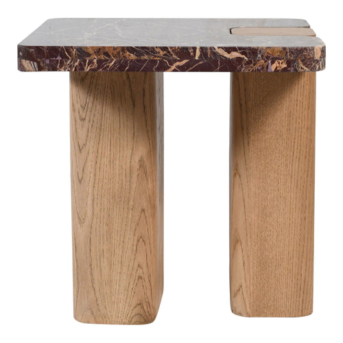 Ravenna Genuine Marble Top And Oak Wood Base End / Side Table in Burgundy