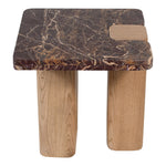 Ravenna Genuine Marble Top And Oak Wood Base End / Side Table in Burgundy