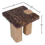 Ravenna Genuine Marble Top And Oak Wood Base End / Side Table in Burgundy