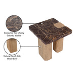 Ravenna Genuine Marble Top And Oak Wood Base End / Side Table in Burgundy