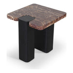 Ravenna Genuine Marble Top And Oak Wood Base End / Side Table in Burgundy