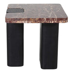Ravenna Genuine Marble Top And Oak Wood Base End / Side Table in Burgundy