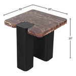 Ravenna Genuine Marble Top And Oak Wood Base End / Side Table in Burgundy