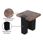 Ravenna Genuine Marble Top And Oak Wood Base End / Side Table in Burgundy