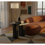 Ravenna Genuine Marble Top And Oak Wood Base End / Side Table in Panda