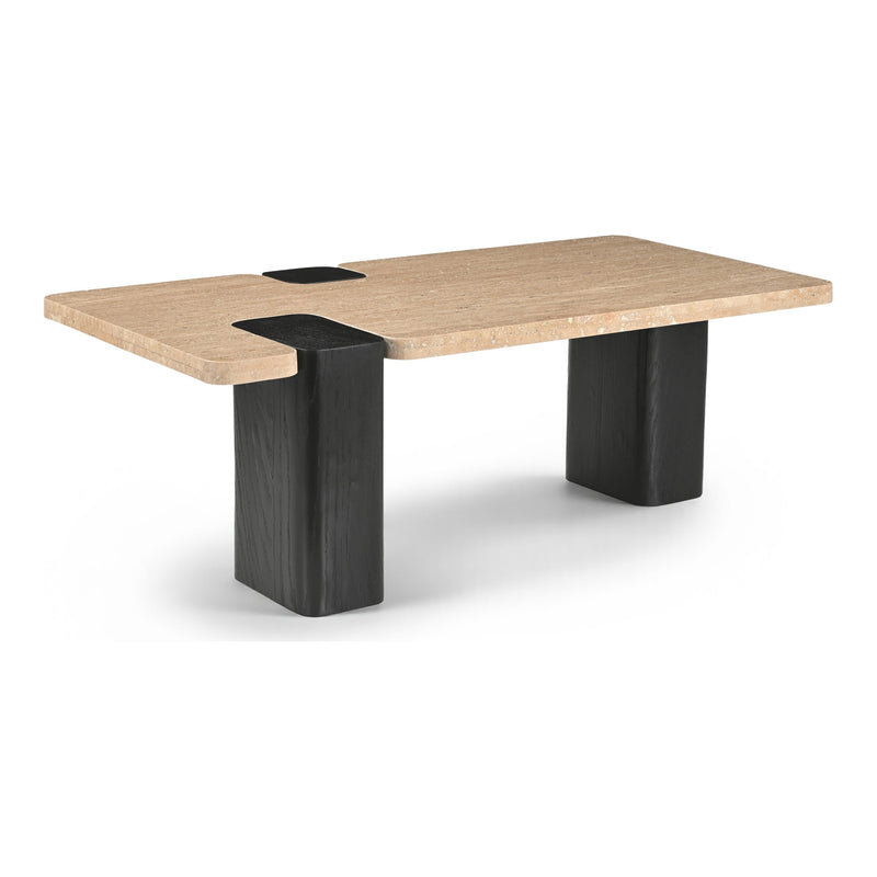 Ravenna Genuine Travertine Top And Oak Wood Base Coffee Table in Natural