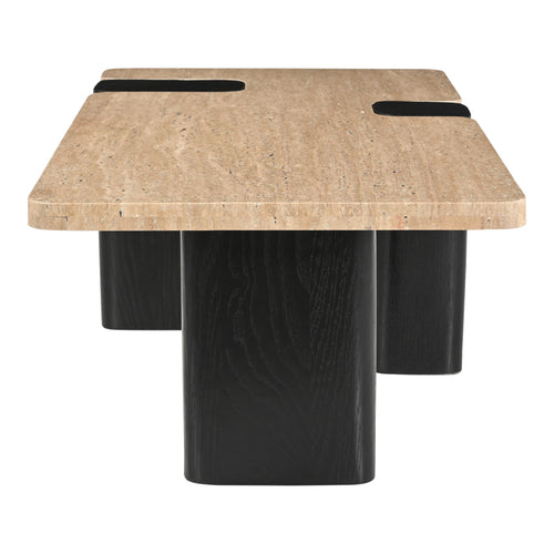 Ravenna Genuine Travertine Top And Oak Wood Base Coffee Table in Natural
