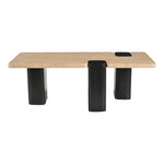 Ravenna Genuine Travertine Top And Oak Wood Base Coffee Table in Natural
