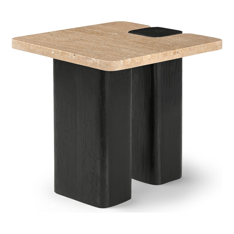 Ravenna Genuine Travertine Top And Oak Wood Base End / Side Table in Natural