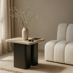 Ravenna Genuine Travertine Top And Oak Wood Base End / Side Table in Natural