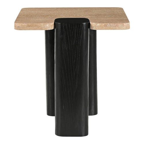 Ravenna Genuine Travertine Top And Oak Wood Base End / Side Table in Natural