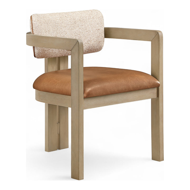 Ravina Vegan Leather and Linen Textured Fabric Upholstered Dining Chair in Cognac