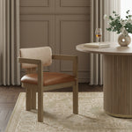 Ravina Vegan Leather and Linen Textured Fabric Upholstered Dining Chair in Cognac
