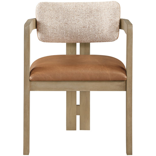 Ravina Vegan Leather and Linen Textured Fabric Upholstered Dining Chair in Cognac