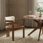 Ravina Vegan Leather and Linen Textured Fabric Upholstered Dining Chair in Cognac