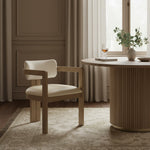 Ravina Vegan Leather and Linen Textured Fabric Upholstered Dining Chair in Cream