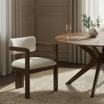 Ravina Vegan Leather and Linen Textured Fabric Upholstered Dining Chair in Cream