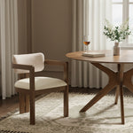 Ravina Vegan Leather and Linen Textured Fabric Upholstered Dining Chair in Beige