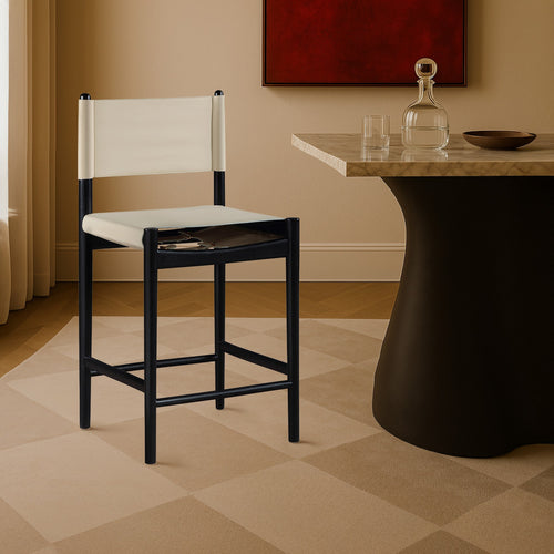 Rawlins Vegan Leather Upholstered Counter Stool in Beige