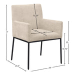 Reeves Chenille Fabric Upholstered Dining Arm Chair in Beige
