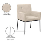 Reeves Chenille Fabric Upholstered Dining Arm Chair in Beige
