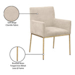 Reeves Chenille Fabric Upholstered Dining Arm Chair in Beige