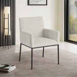 Reeves Chenille Fabric Upholstered Dining Arm Chair in Cream