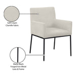 Reeves Chenille Fabric Upholstered Dining Arm Chair in Cream