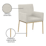 Reeves Chenille Fabric Upholstered Dining Arm Chair in Cream