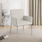 Reeves Chenille Fabric Upholstered Dining Arm Chair in Cream