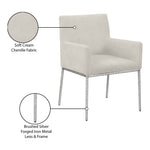 Reeves Chenille Fabric Upholstered Dining Arm Chair in Cream