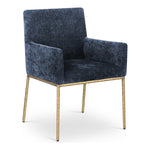 Reeves Chenille Fabric Upholstered Dining Arm Chair in Navy