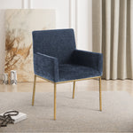 Reeves Chenille Fabric Upholstered Dining Arm Chair in Navy