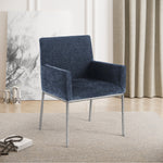 Reeves Chenille Fabric Upholstered Dining Arm Chair in Navy