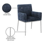 Reeves Chenille Fabric Upholstered Dining Arm Chair in Navy