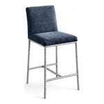 Reeves Chenille Fabric Upholstered Counter Stool in Navy
